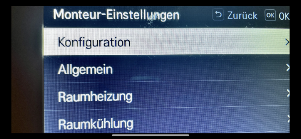 Servicemenü/ Monteur- Einstellungen von LG Wärmepumpe öffnen ...